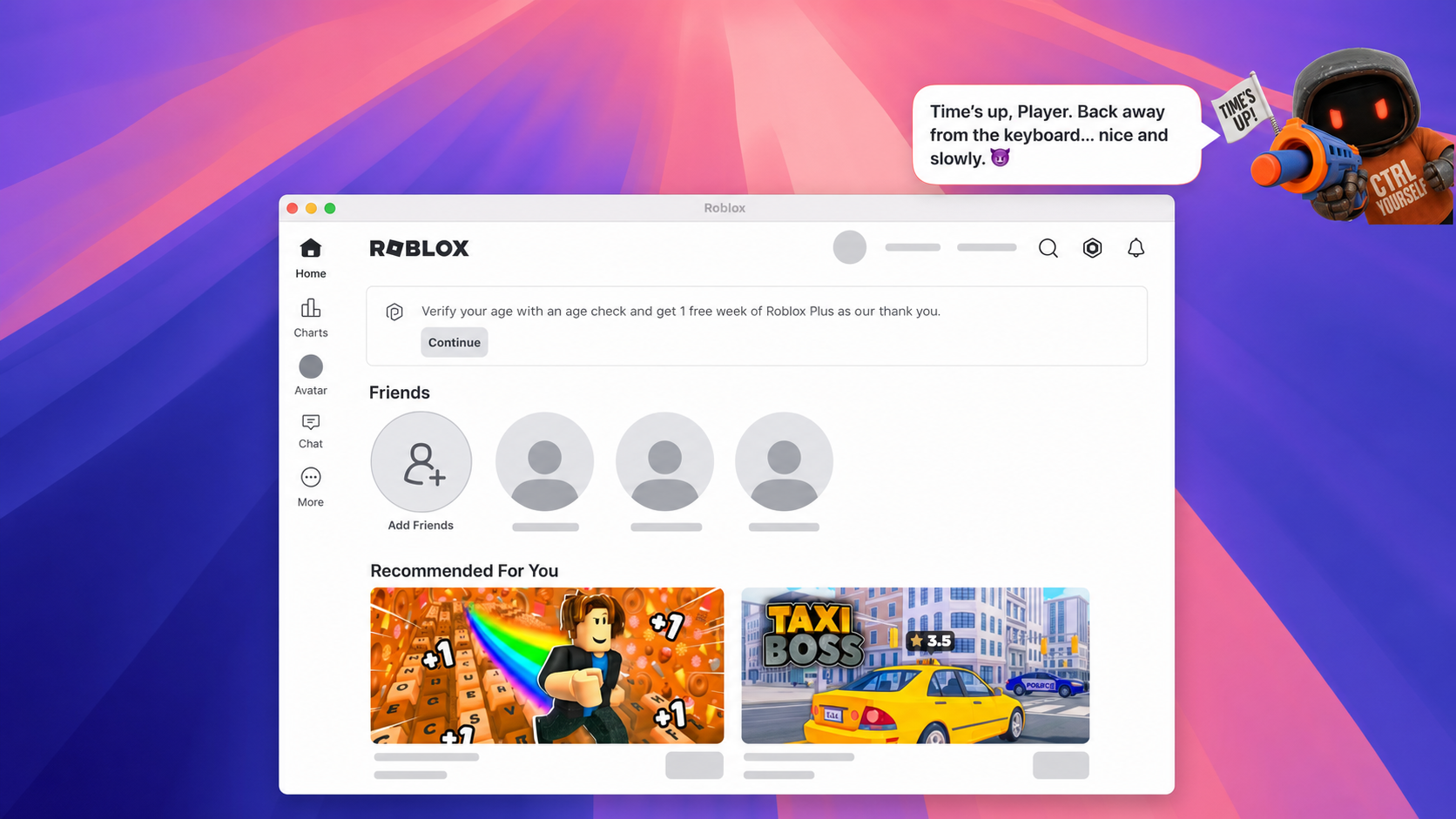 GG Time companion telling a child that Roblox time is up